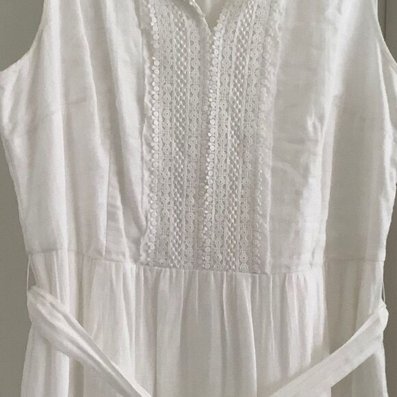 TALBOTS WHITE FULLY LINED COTTON 100% EYELET MIDI SLEEVELESS DRESS SIZE … - Picture 2 of 15